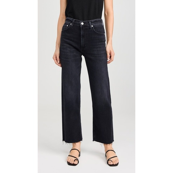 Citizens Of Humanity Denim - Citizens of Humanity Annina High Rise Wide Leg Jeans Washed Black 28 Raw Hem